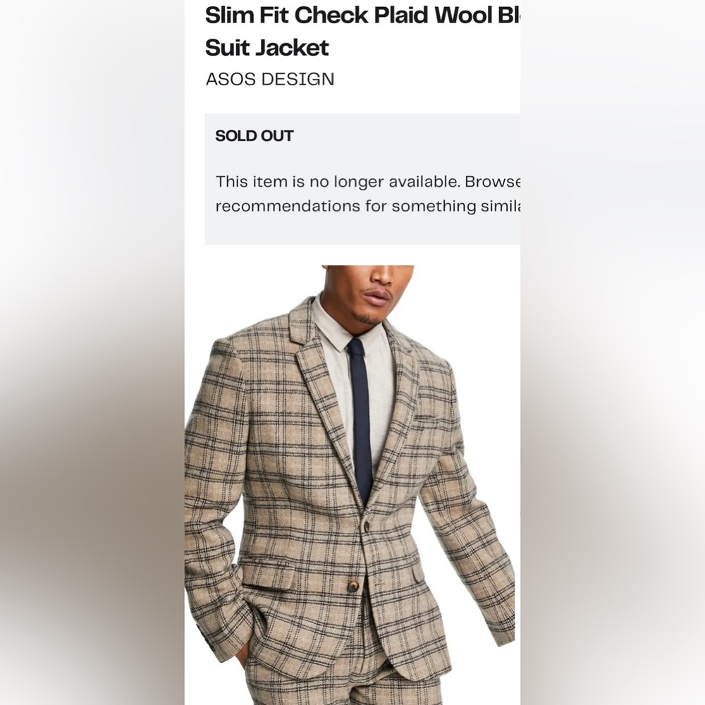 Slim Fit Check Plaid Wool BlendSuit JacketASOS DESIGN